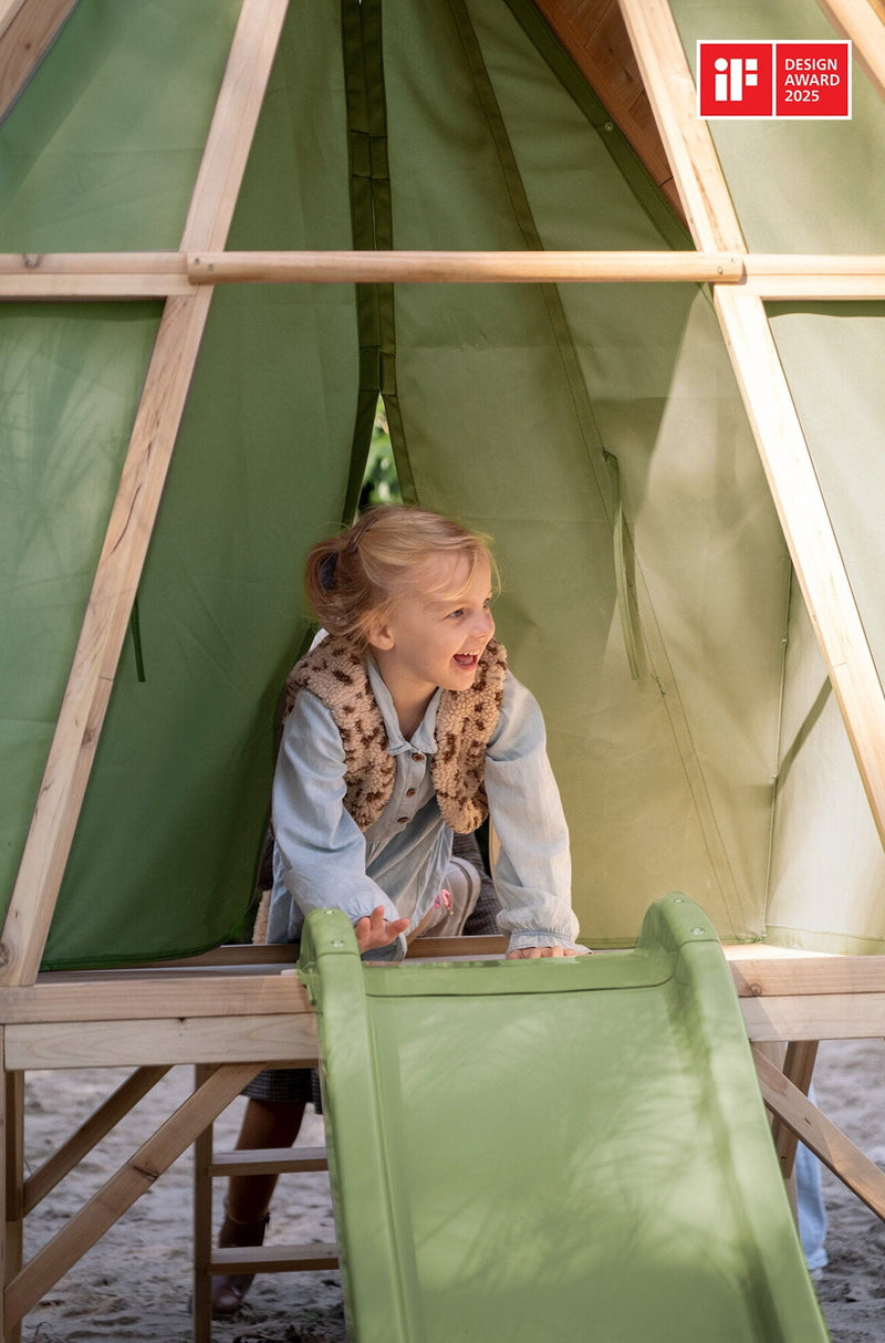 Yuki 300 | Casita de Madera y Tela | Exit Toys | 3 a 10 años | 226x219x124 cm