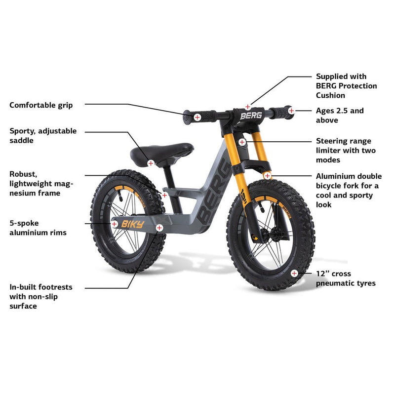 Biky Cross Gris | Aprendizaje | Bicicleta sin pedal | BERG | 2.5 a 5 años - Jugueteria Renner